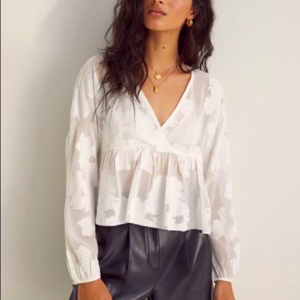 Aritzia Wilfred Augustine Peplum Top White Sheer Small S EUC Empire Waist